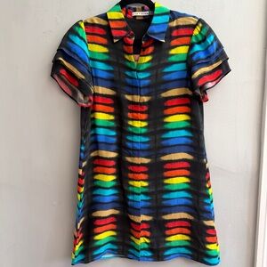 Alice + Olivia Silk Rainbow Stripe Shirt Dress, Size Small